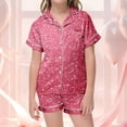 thumbnail image 2 of Tfken Girls Loungewear Sets For Summer Lapel Neck Short Sleeve Sequins Button Tops With Pocket And Shorts Set Trendy Sleepwear Children Soft Homewear Outfit Black Size 2-3 Years, 2 of 6
