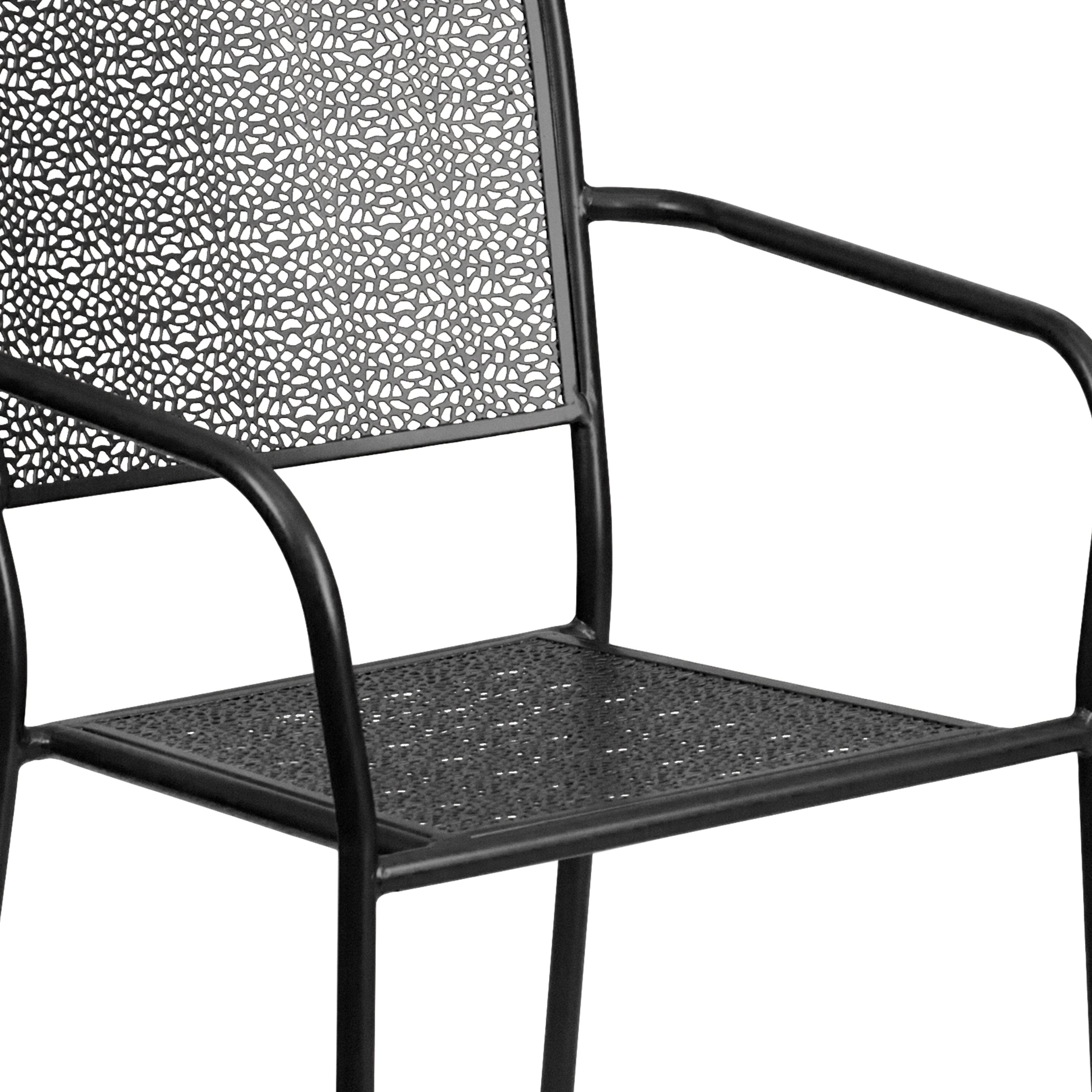 Flash Furniture Commercial Grade Black Indoor-Outdoor Steel Patio Arm Chair with Square Back