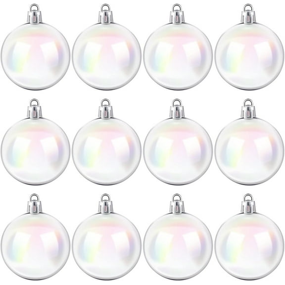 Tutuviw 12 Pcs 2in Christmas Iridescent Ornaments Shatterproof Christmas Rainbow Ball Hanging Filled Ornaments for Xmas Tree DIY Wedding Birthday Party Supplies(Clear Rainbow)