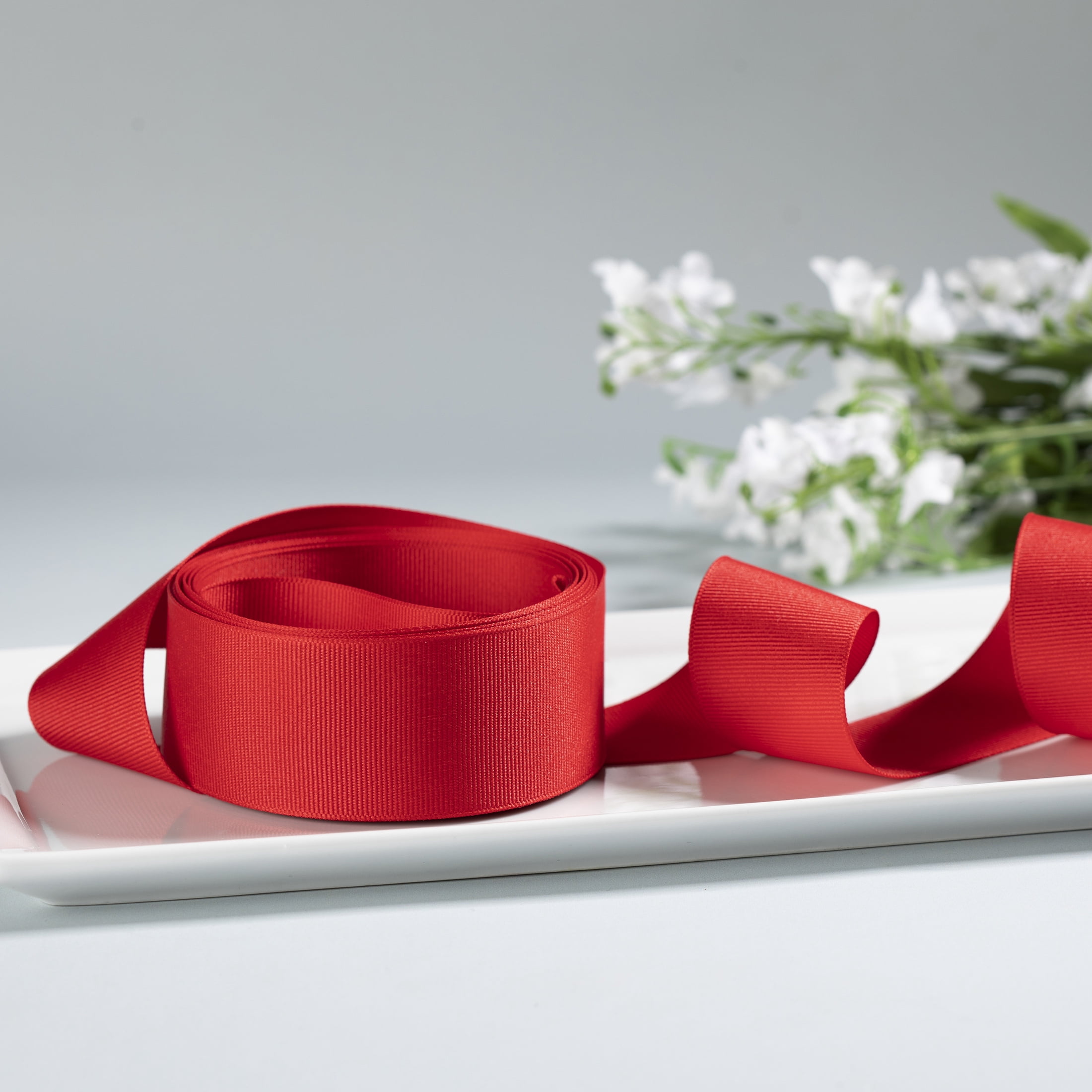 (3 pack) Offray Ribbon, Red 7/8 inch Satin Grosgrain Polyester Ribbon for Sewing, Crafts, and Gifting, 9 feet, 1 Each