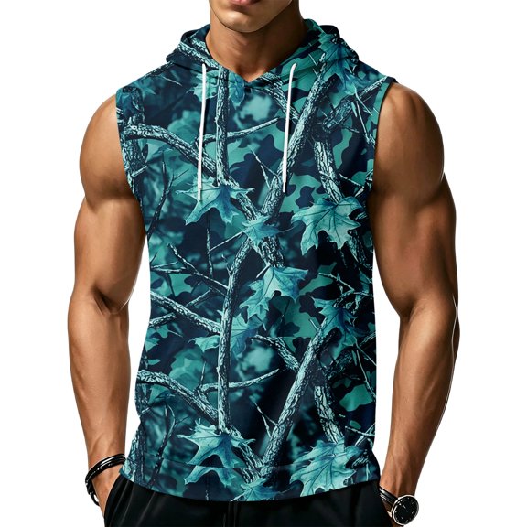 Havenx Men's Hooded Tank Tops Sleeveless Drawstring Hoodie with Pockets Camouflage Print Shirt Workout Bodybuilding Athletic Gym Sports Muscle Streetwear,Green L