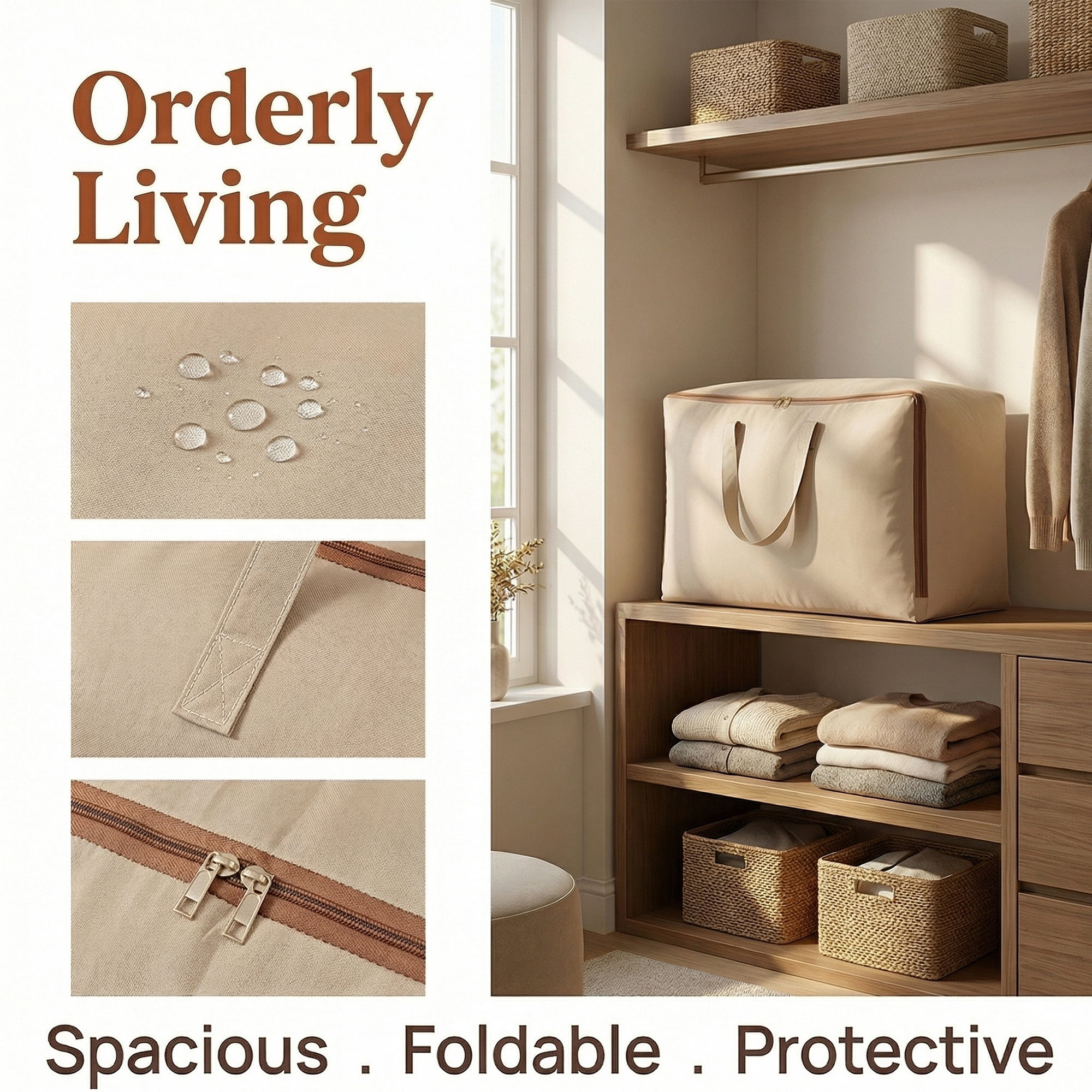 Unique Bargains Clothes Storage Bag for Organizing Closet Beige 23.6"x9.8"x15.7"