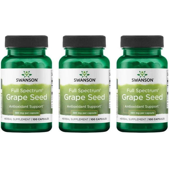 Swanson Grape Seed Heart Antioxidant Free Radicals Healthy Blood Pressure Support Polyphenols OPCS Herbal Supplement 380 mg 100 Capsules (3 Pack)