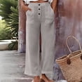 thumbnail image 2 of Miluxas Women's Lightweight Airy Wide Leg Pants Solid Loose Fit Buttons Trousers with Pockets for Summer Daily Wear Loungewear Gray, 2 of 9