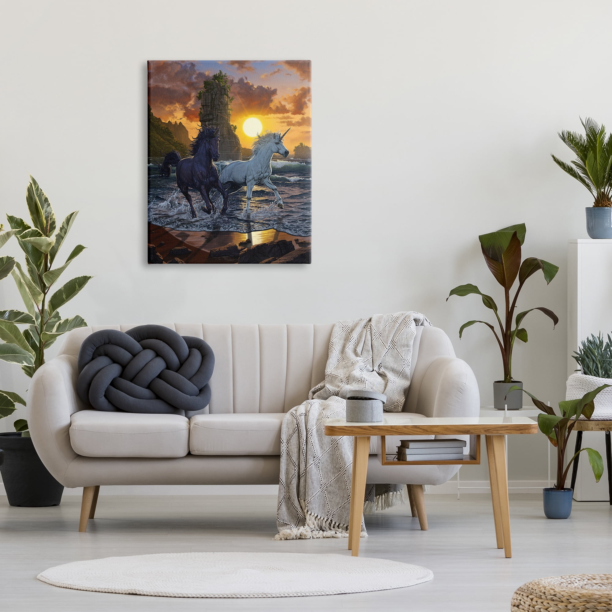 Stupell Industries Unicorns in Sunset Fairy Tales & Fantasy Painting Gallery Wrapped Canvas Art Print Wall Art, 30 x 40