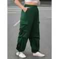 thumbnail image 3 of OYOANGLE Women's Plus Size Flap Pocket Cargo Elastic High Waist Pants Loose Streetwear Baggy Trousers Green 1XL, 3 of 5