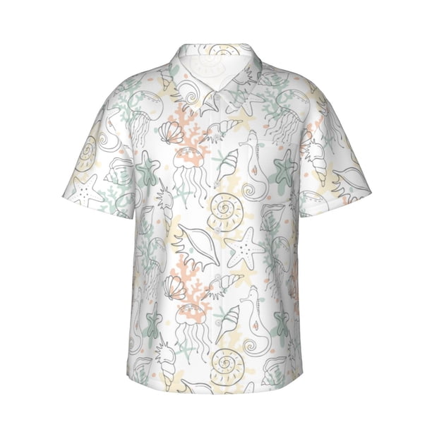Balery Sea Animals Camisas hawaianas de manga corta para hombre, camisas playeras de corte holgado, camisas de vacaciones con botones,Small