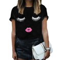 thumbnail image 4 of Camiseta con estampado de fideos de dinosaurio y gato para mujer, camisetas de verano de manga corta con estampado 3D de labios y pestañas, camisetas de cuello redondo, 4 of 4
