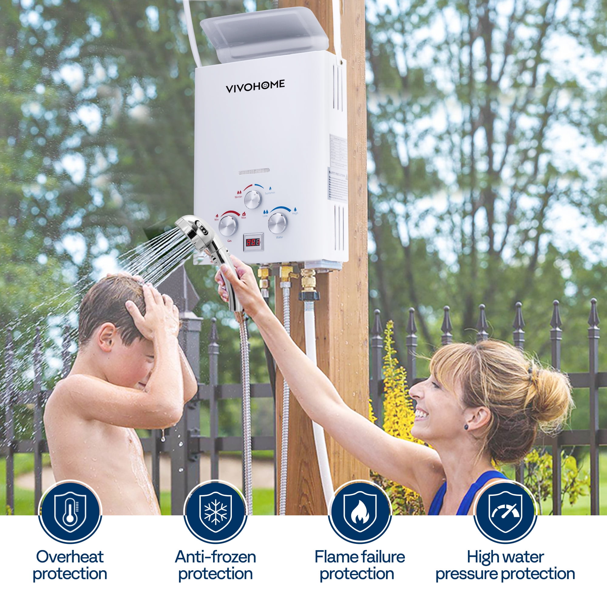 VIVOHOME Portable Propane Tankless Water Heater, 1.6GPM 6L Tankless Instant Hot Water Heater with Digital Display for Home RV Camping Use，White