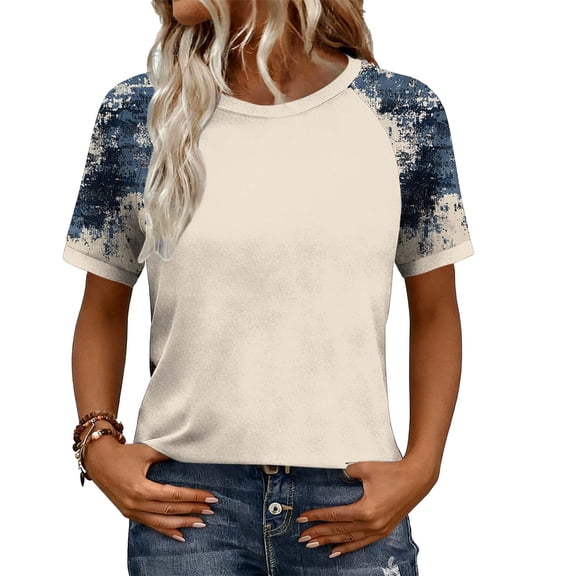 DeHolifer Womens Summer Tops Color Block Short Sleeve Raglan Shirts Spring Summer Vacation T-Shirts Khaki XL