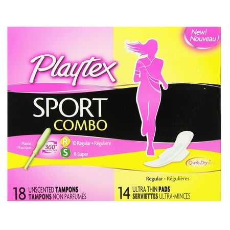 Playtex Sport Combo: 10 Unscented Regular Tampons, 8 Unscented Super Tampons and 14 Ultra Thin Pads + Yes to Tomatoes Moisturizing Single Use