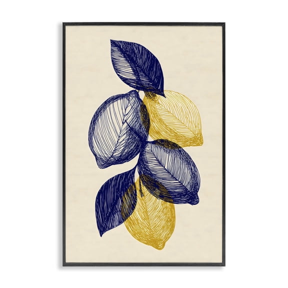 Stupell Industries Navy Lemons Botanical Sketch Black Framed Giclee Art, design by Petal Prints Design