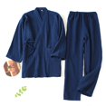 thumbnail image 3 of Pijamas de algodón 100% para hombre y Mujer, albornoces sueltos con cuello en V, Kimono, ropa de dormir de tres cuartos para pareja, 3 of 4