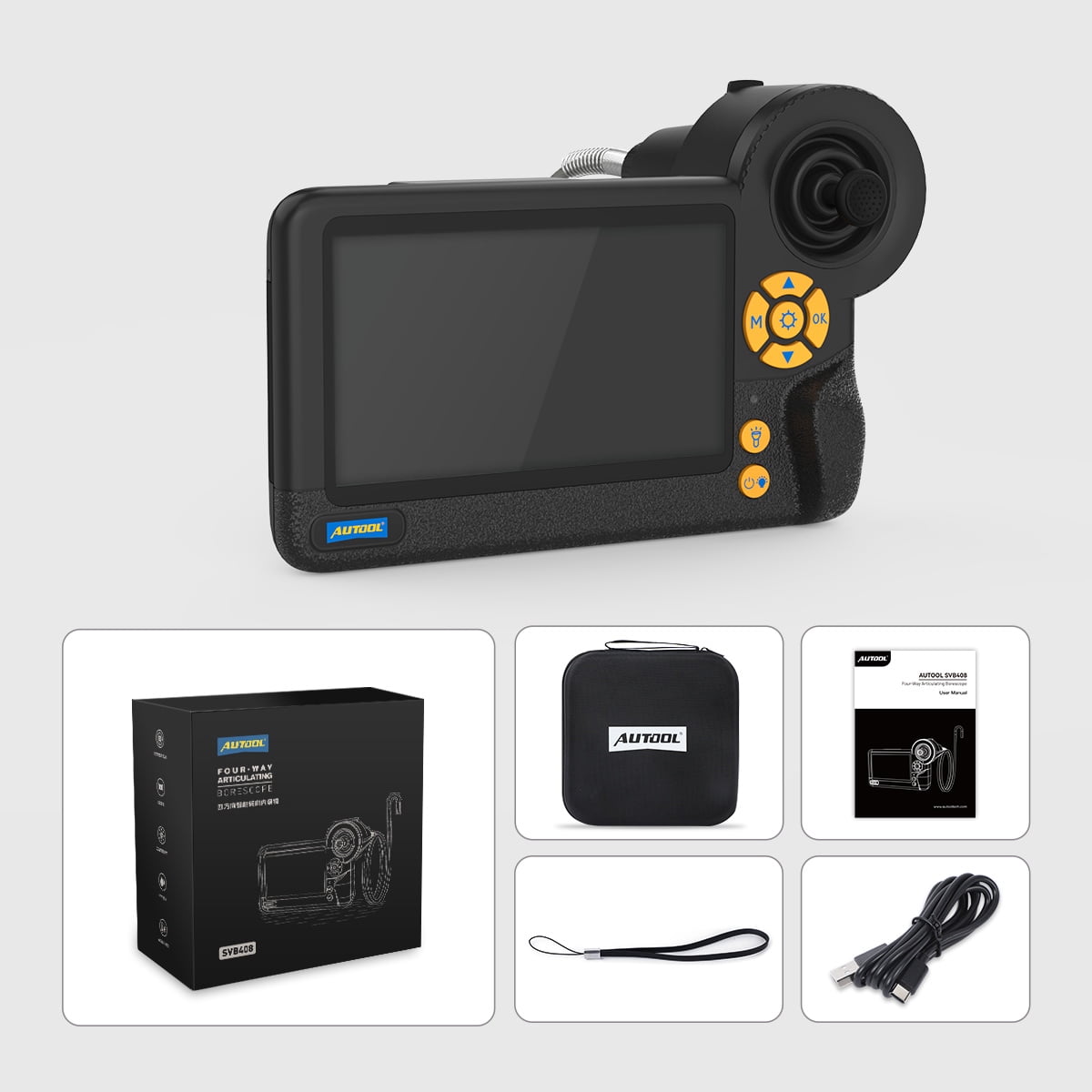AUTOOL SVB408 Four-Way Endoscope Camera, 1080P HD Articulating Borescope Industrial Inspection Camera, 3.9mm Ultra-Thin Probe