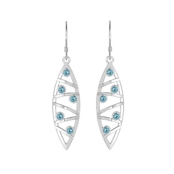Swarovski Boucles d'Oreilles Aquamarine Plaquées Argent en Laiton Pendantes pour Femmes