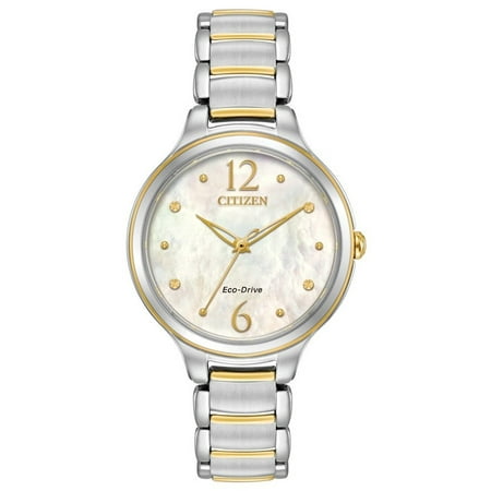 Pearl Tone Dial - L Mother Of Pearl Dial Ladies Two Tone Watch EM0554-58N