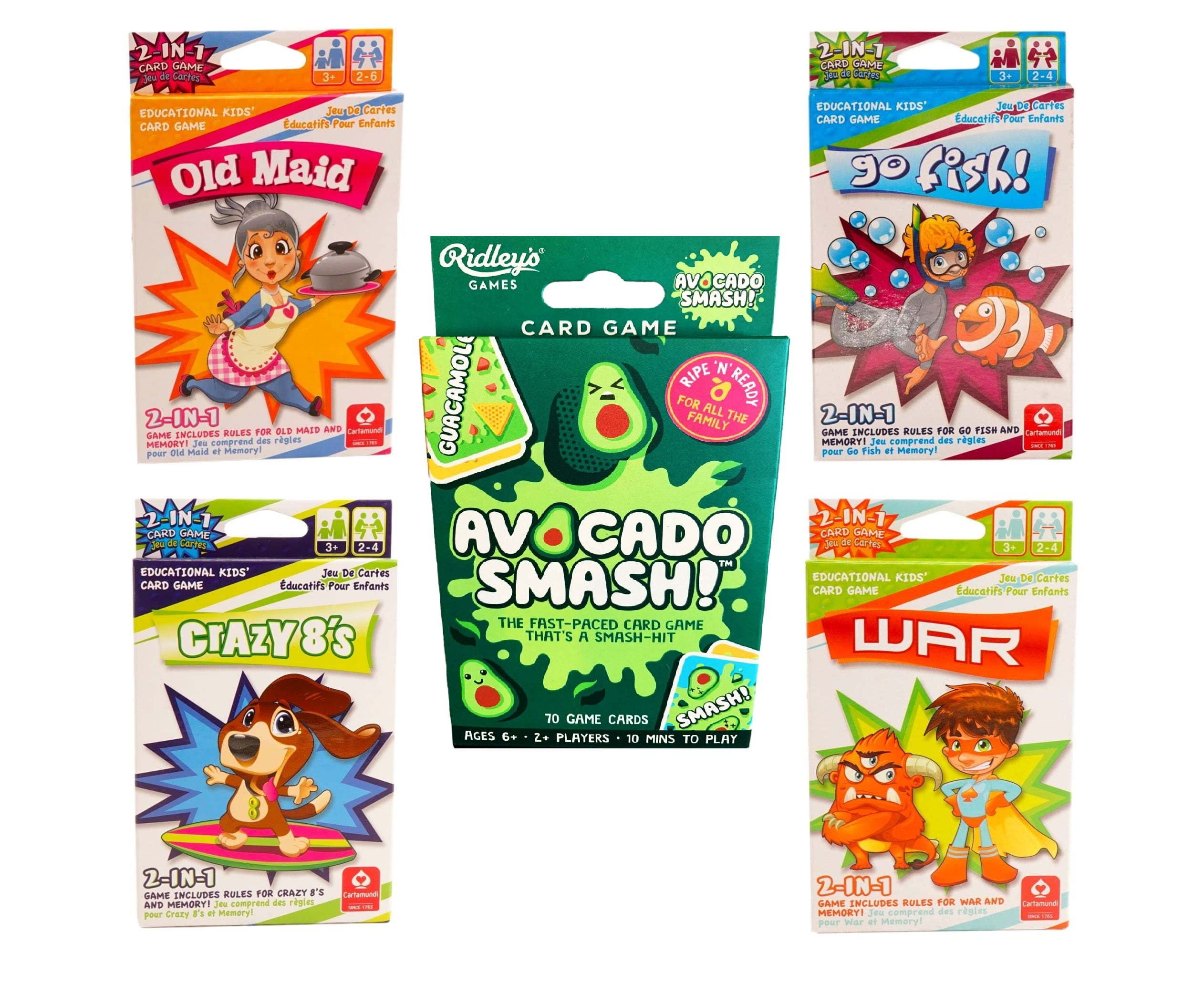 Children Classic Card Games 5 Decks, Old Maid, Go Fish, Tug of War