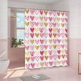 thumbnail image 2 of Valentine''s Day Shower Curtain, Weighted Bottom Romantic Love Theme Pink and Gold Doodle Style Little Heart Fabric Bathroom Curtain Home Decor Waterproof Washable with 12 Hooks,36"x72", 2 of 6