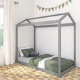 thumbnail image 2 of Max & Lily Twin Size Solid Wood House Bed Frame with Roof for Kids Bedroom Furniture, Grey, 2 of 9