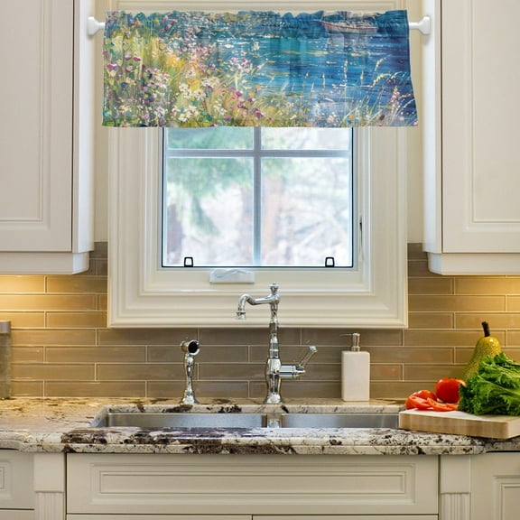 Sailboat Sea Grass Curtain Valances Farmhouse Design Window Treatment Decor Blackout Rod Pocket for Windows Living Room Kitchen 54" x 18"