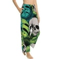 thumbnail image 2 of Disketp Skull And Palm Leaves Print Women'S Comfy Pajama Pants Casual Drawstring Palazzo Lounge Wide Leg Pants, 2 of 9
