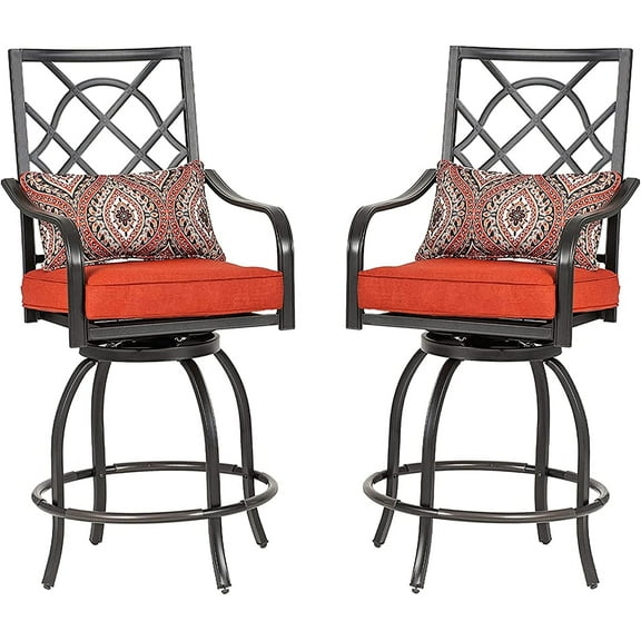 SUNCROWN Patio Swivel Chairs Outdoor Metal High Bar Stools Set of 2