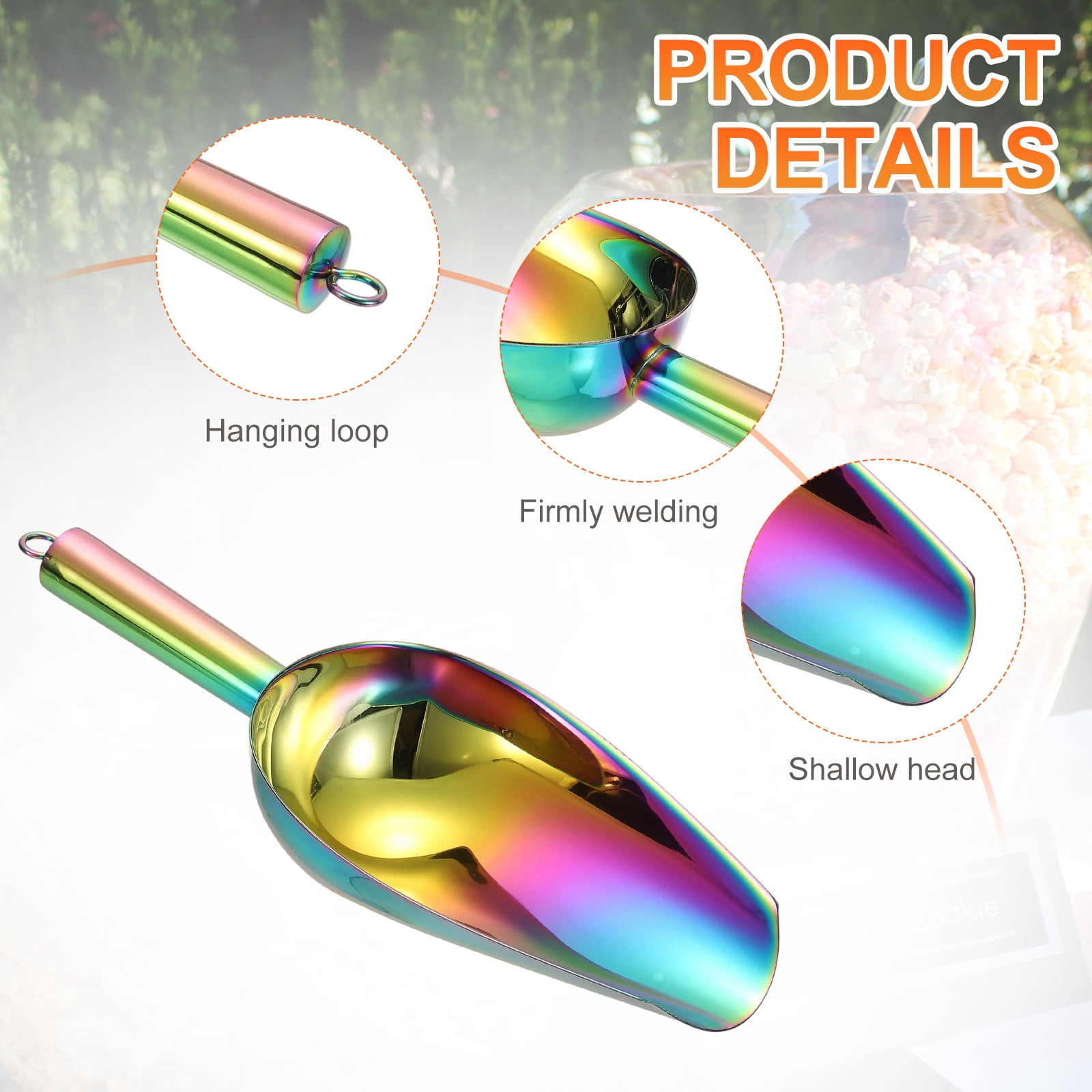 4pcs Metal Ice Scoop, 11 inch Stainless Steel Ice Scooper for Bar Use, Rainbow