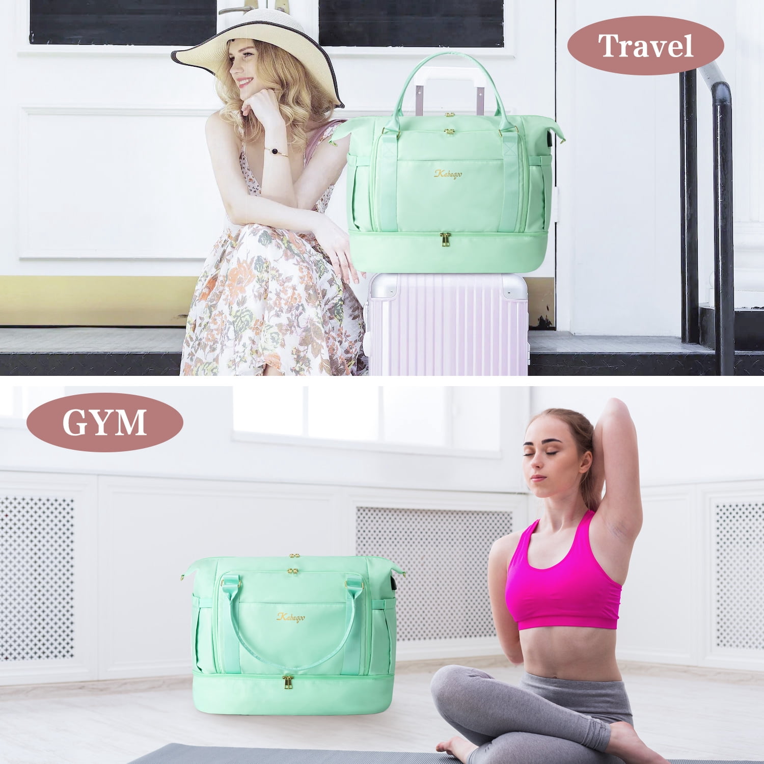 Kabaqoo Travel Duffel Bag with USB Charging Port, Overnight Bag for Women with Shoe Compartment & Wet Pocket