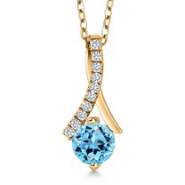 Gem Stone King 1.15 Ct Round Swiss Blue Topaz 18K Yellow Gold Plated Silver Pendant