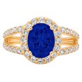 thumbnail image 7 of 2.6 cttw Simulated Blue Sapphire 14K Yellow Gold Engagement Ring for Women - 9x7mm Oval Cut - Halo Solid Gold, 7 of 7