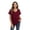 Burgundy, variant on WBQ Womens Summer Tops V Neck Cutout Embroidered Short Sleeve T Shirt Loose Fit T-Shirts