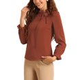 thumbnail image 4 of INSPIRAR CHIC Blusa Elegante de Manga Larga para Mujeres con Volantes y Cuello de Lazo Top de Trabajo XL Caramelo, 4 of 6