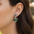 thumbnail image 2 of Delight Jewelry Silver-tone Lime Green Large Cheetah Print Heart - Two-tone Daisy Flower Post Earrings, 2 of 4