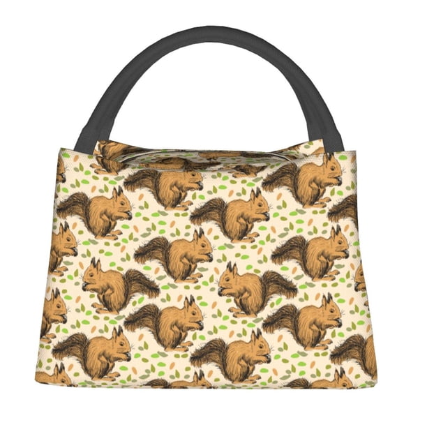 Fotbe Cute Squirrel with Green Leaves Bolsa Térmica Portátil con Estampado, Bolsa de Entrega de Alimentos Aislada, Bolsa Reutilizable de Gran Capacidad para Comidas y Supermercado