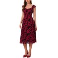 thumbnail image 4 of INSPIRE CHIC Women's Mesh Dresses Gothic Vintage Sweetheart Neck Sleeveless Ruffles Floral Jacquard A-Line Dress 2XL Burgundy, 4 of 6