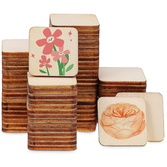 300 Pcs Wood Squares Wood Pieces Unfinished Wood Crafts Wood Slices Wooden Squares For Crafts Decorations