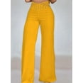 thumbnail image 2 of Women'S Hollow Belt Trousers Temperament Commuter Flared Pants High Waist Casual Wide Leg Pants Yellow XL, 2 of 5