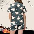 thumbnail image 4 of Gelikeya Pajamas for Teens 10-12 Halloween Pajamas Button Up Graphic Tees Shorts 2pcs Outfits All Saints' Day Sleepwear Girls Fashion 2-13Y (Dark Blue, 10-11 Years), 4 of 5