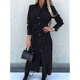 thumbnail image 5 of Women'S Midi Dress Long Sleeve Button Down Belted Flowy Shirt Dress Black S, 5 of 8