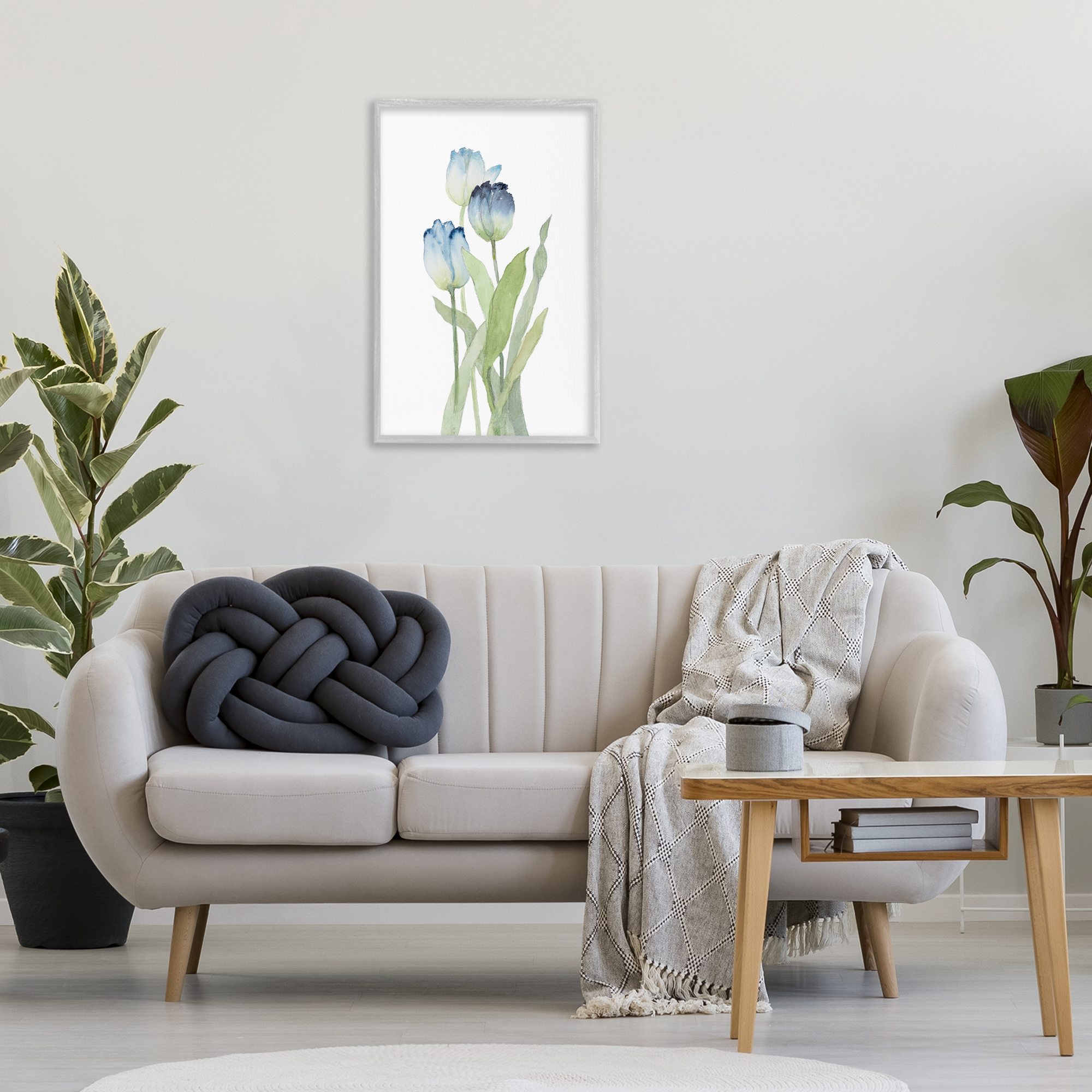 Stupell Industries Blue Garden Tulips Botanical & Floral Painting Gray Framed Art Print Wall Art, 20 x 30
