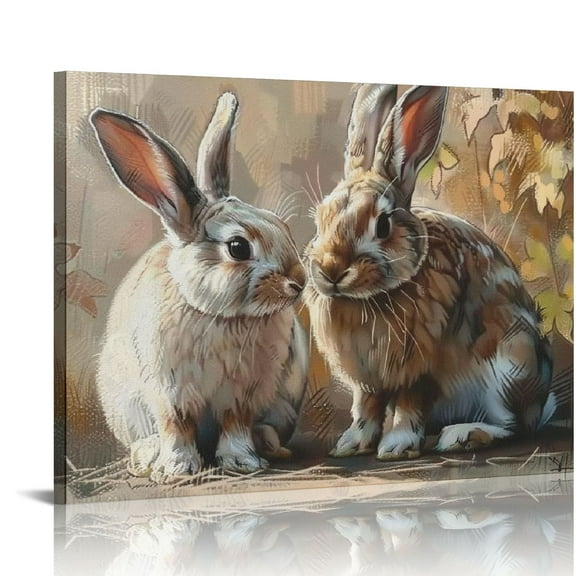 EastSmooth Vintage Painting of White Bunnies Large Canvas Wall Art for Vintage Rabbit Decor and Vintage Easter Art - Vintage Reproductions
