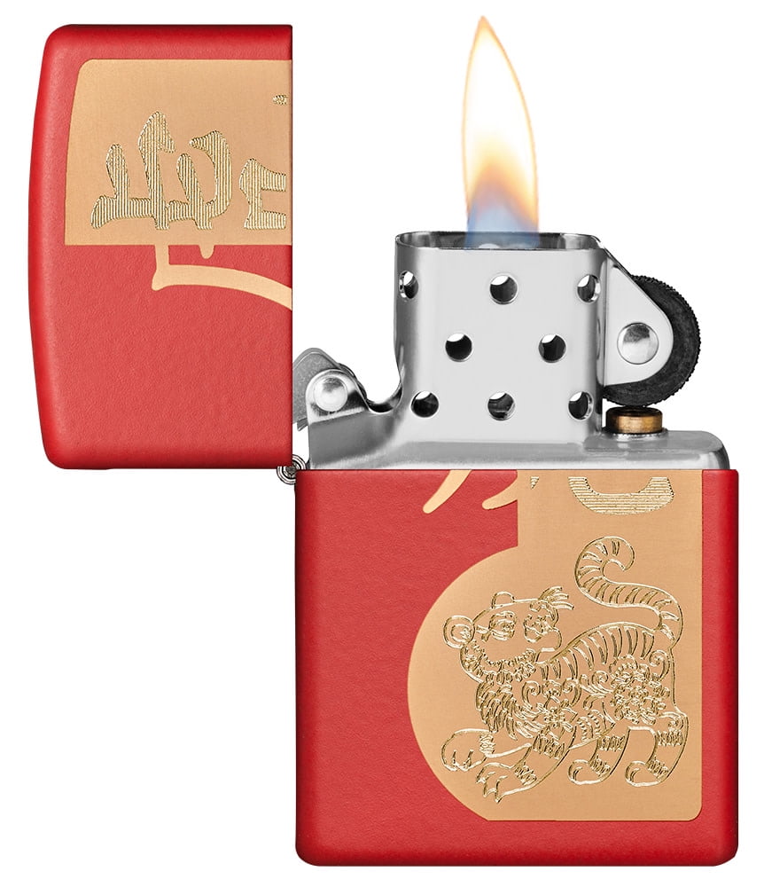 Zippo Year of the Tiger Design Red Matte Pocket Lighter