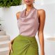thumbnail image 4 of Blusas de Satén para las Mujeres Vestido Elegante sin Mangas Cuello de Vaca Blusa de Corbata Trasera, Color Sólido Cortado Top para Bodas Y Fiestas de Verano, 4 of 7