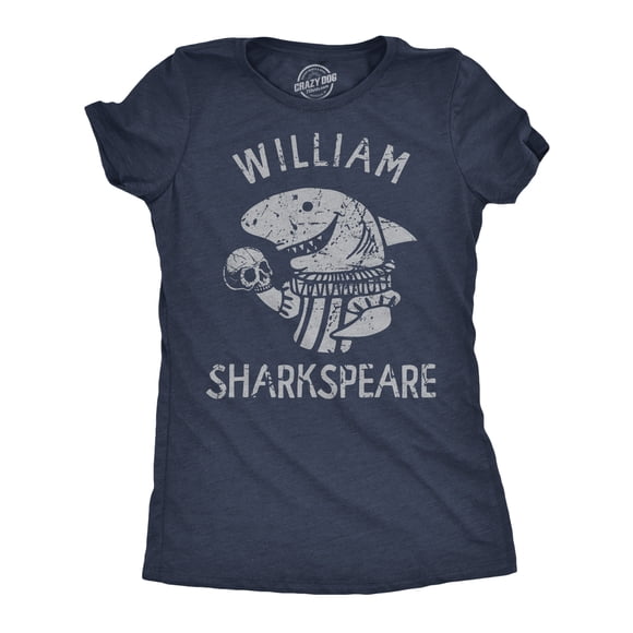 Womens William Sharkspeare T Shirt Funny Shark Week Shakespeare Joke Tee for Ladies (Heather Navy - SHARKSPEARE) - 3XL
