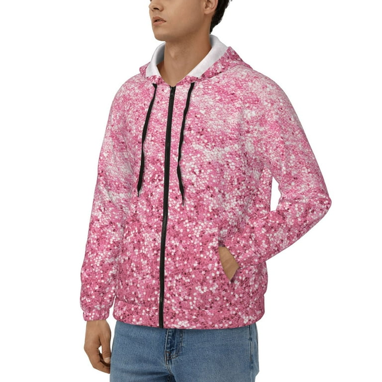 Goofa Pink Glitter Pattern Mens Full-zip Hoodie, Zip-up