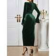 thumbnail image 5 of Women's Long-Sleeved Asymmetrical Neckline Solid Color Bell Sleeves Evening Gown/Long Dress Dark Green XL, 5 of 10