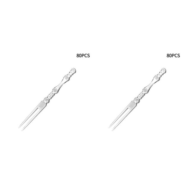 Billuyoard Paquete de 80 tenedor para pastel de frutas, palillos portátiles de un solo para comida, tenedores para cupcakes, postres, Transparente 2piezas