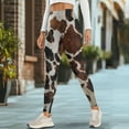 thumbnail image 4 of Renewold Brown Black Cow Print Yoga Pants for Women with Pockets Full Length Workout Leggings High Waist Tummy Control Lounge Pants Activewear Fashion Womens Leggings, XS, 4 of 8