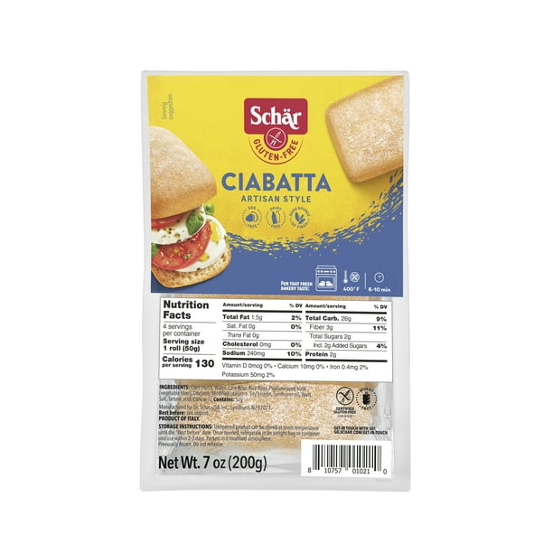 Schar Gluten Free Ciabatta Rolls, Artisan Style Bread, 7.1 oz, 4 Rolls
