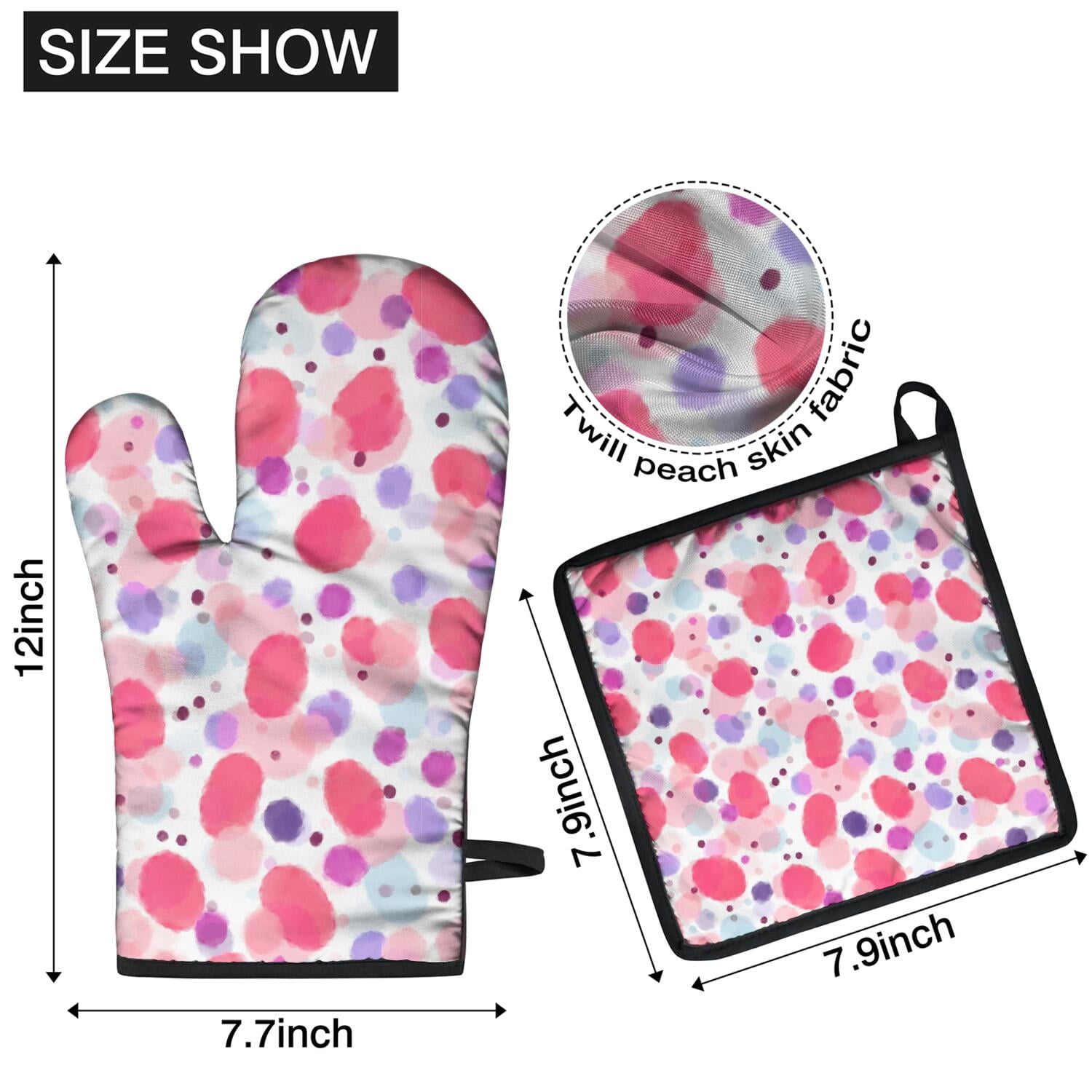 Leopard Print Oven Mitts and Pot Holders Set Of 4, Heat Resistant Kitchen Gloves with Non-Slip Grip, Hanging Loop, Soft Cotton Lining for Baking, Cooking, Grilling, Barbecue